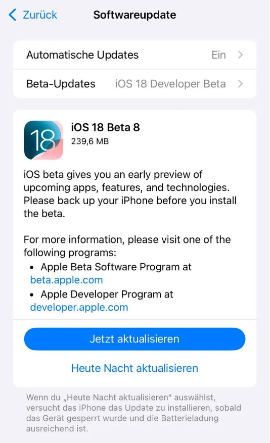 云霄苹果手机维修分享苹果 iOS / iPadOS 18 开发者预览版 Beta 8 发布 